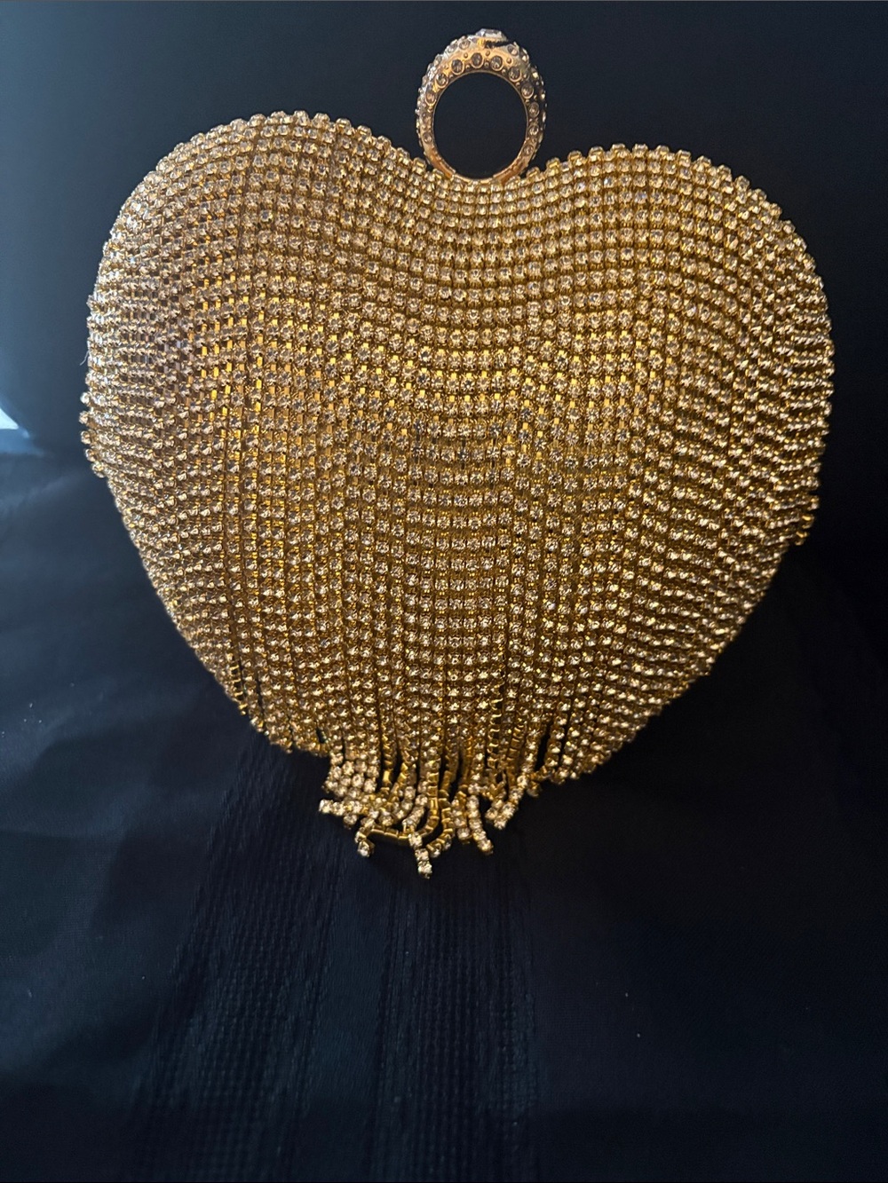 Gold Heart Crystal Evening Clutch - Women's Bag